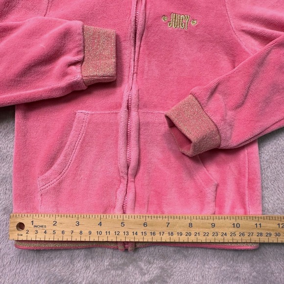 Juicy Couture Girls Size S Pink Terry Hoodie Gold‎ Sparkle Trim Y2K  Glam - Picture 7 of 10